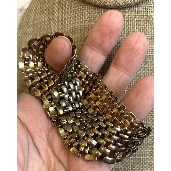 Vintage Tank Track Mesh Necklace 80s Gunmetal Iridescent Metal 18" Collar - Picture 5 of 10